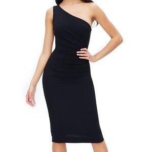 Dress the Population Black Martine Stretch Crepe One-Shoulder Dress - Size XS